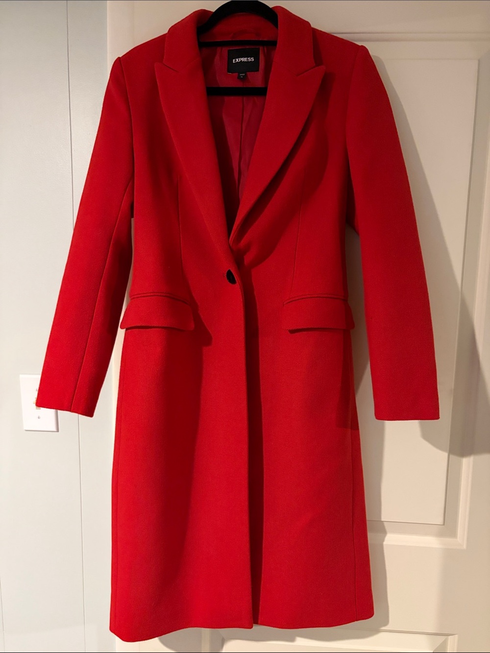 Express Women's Bright Red Single-Button Trench Coat